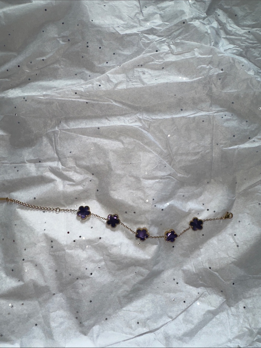 Gold Chain Bracelet with Purple Clover Stones - Women Jewelry